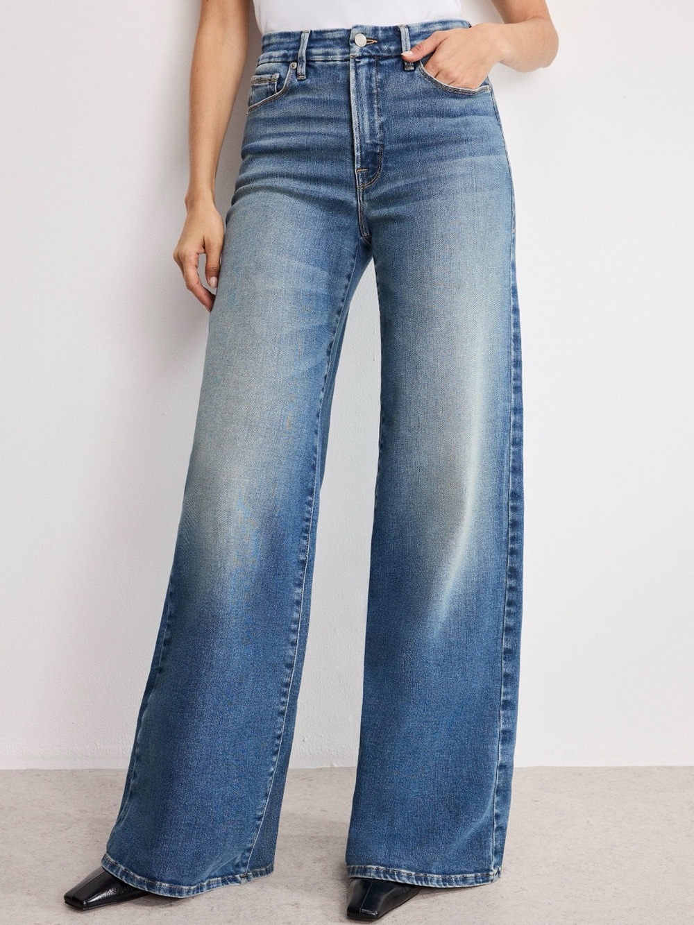 Good American Light Blue Palazzo Crop Jeans